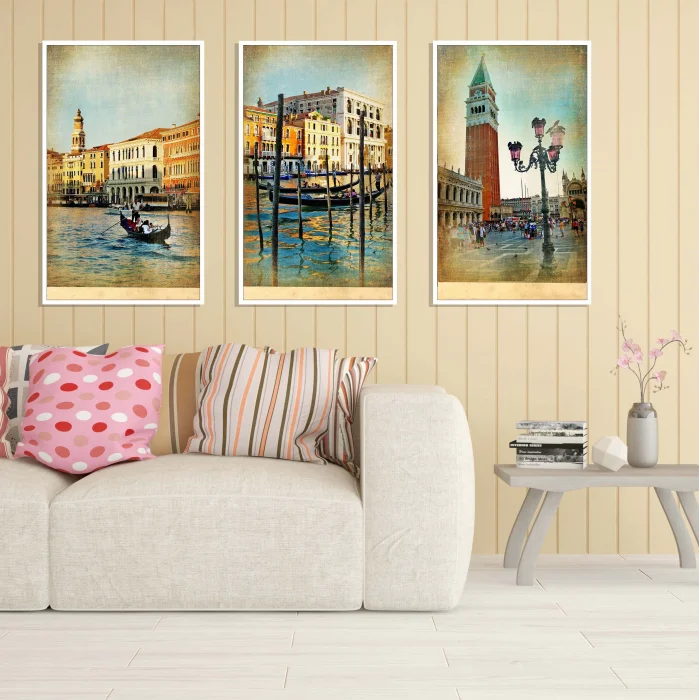 3lü Venedik Çerçeveli Tablo Life , Ev Dekoru , Soyut Tablo , Ahşap Tablo