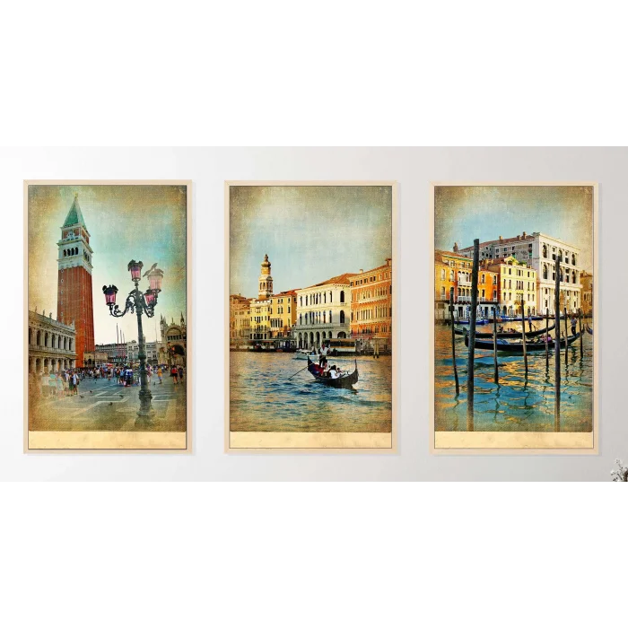 3lü Venedik Çerçeveli Tablo Life , Ev Dekoru , Soyut Tablo , Ahşap Tablo