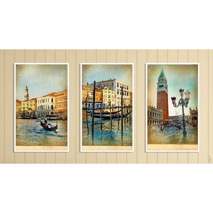 3lü Venedik Çerçeveli Tablo Life , Ev Dekoru , Soyut Tablo , Ahşap Tablo
