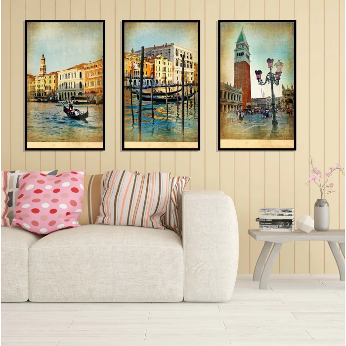 3lü Venedik Çerçeveli Tablo Life , Ev Dekoru , Soyut Tablo , Ahşap Tablo