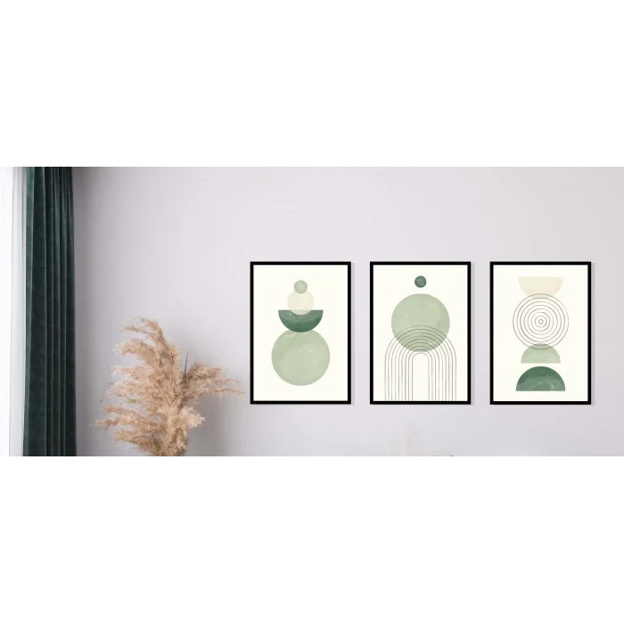 3lü Yeşil Soyut Çerçeveli Ahşap Tablo , Ev Dekoru , Soyut Tablo , Ahşap Tablo