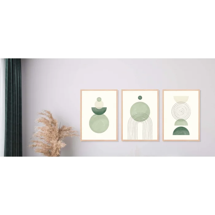 3lü Yeşil Soyut Çerçeveli Ahşap Tablo , Ev Dekoru , Soyut Tablo , Ahşap Tablo