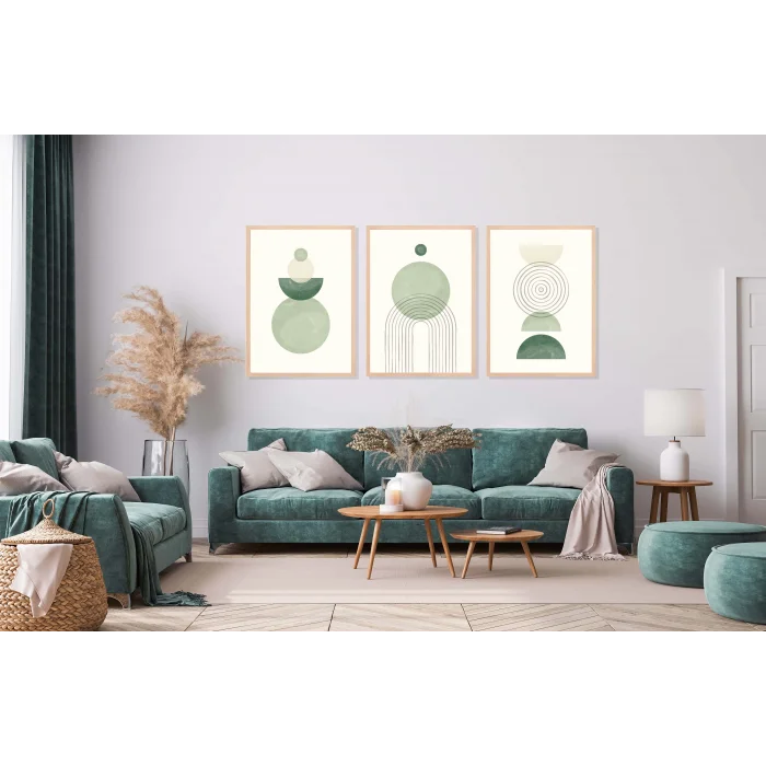 3lü Yeşil Soyut Çerçeveli Ahşap Tablo , Ev Dekoru , Soyut Tablo , Ahşap Tablo