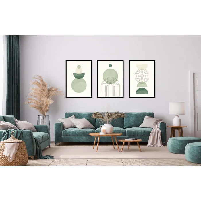 3lü Yeşil Soyut Çerçeveli Ahşap Tablo , Ev Dekoru , Soyut Tablo , Ahşap Tablo