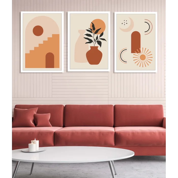 3 Parça Çerçeveli Bohem Ahşap Tablo Seti, Ev Dekoru