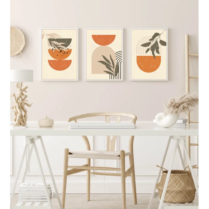 3 Parça Çerçeveli Boho Ahşap Tablo Seti, Ev Dekoru