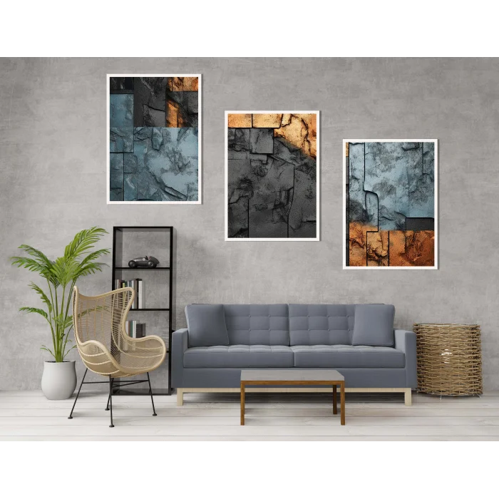 3 Parça Çerçeveli Dekoratif Ahşap Tablo seti, Ev Dekoru, Soyut Tablo