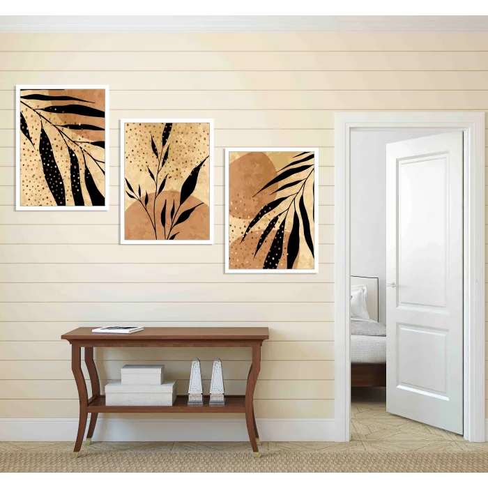 3 Parça Çerçeveli Dekoratif Boho Ahşap Tablo seti, Ev Dekoru, Soyut Tablo