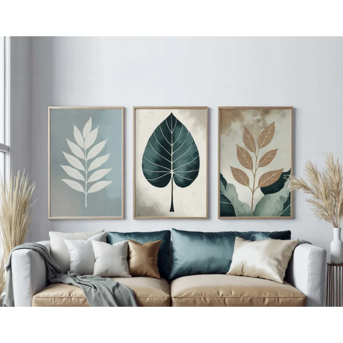 3 Parça Çerçeveli Dekoratif Çiçekler Ahşap Tablo seti, Ev Dekoru