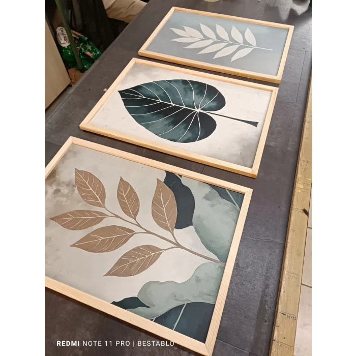 3 Parça Çerçeveli Dekoratif Çiçekler Ahşap Tablo seti, Ev Dekoru