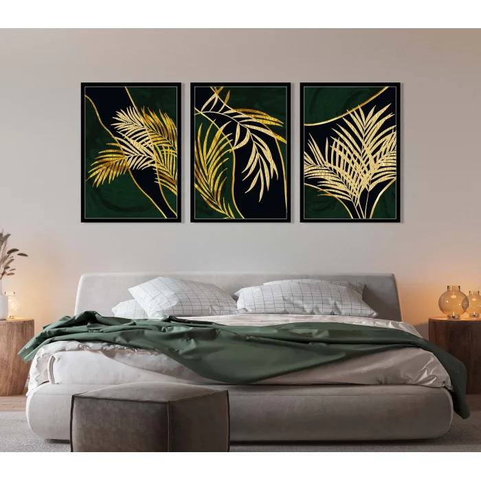 3 Parça Çerçeveli Dekoratif Çiçekler Ahşap Tablo seti, Ev Dekoru, Soyut Tablo