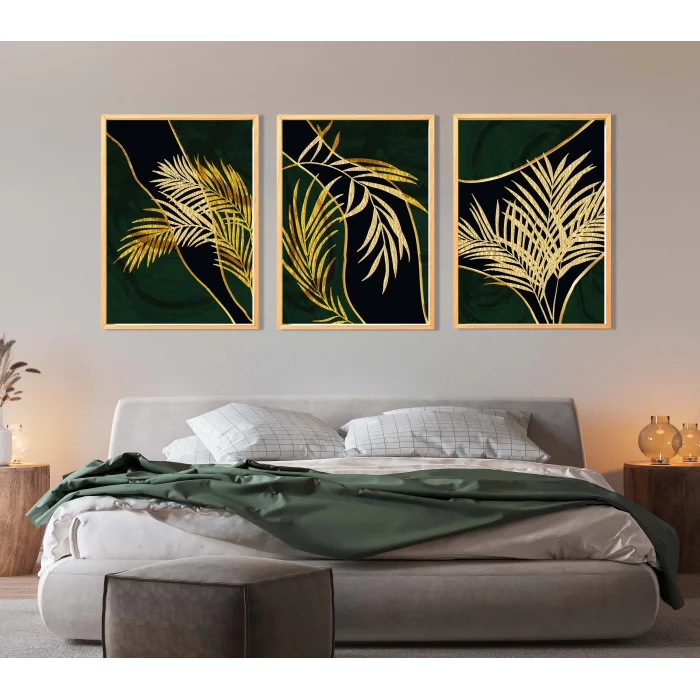 3 Parça Çerçeveli Dekoratif Çiçekler Ahşap Tablo seti, Ev Dekoru, Soyut Tablo