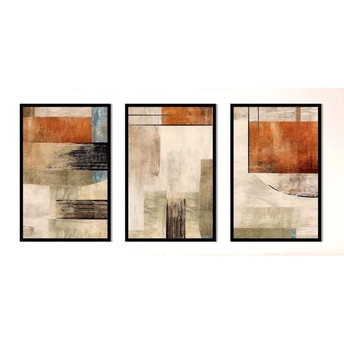 3 Parça Çerçeveli Dekoratif Soyut Ahşap Tablo seti, Ev Dekoru, Soyut Tablo