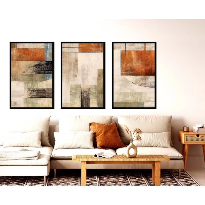 3 Parça Çerçeveli Dekoratif Soyut Ahşap Tablo seti, Ev Dekoru, Soyut Tablo