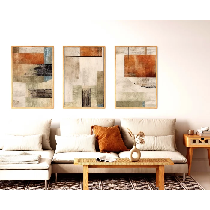 3 Parça Çerçeveli Dekoratif Soyut Ahşap Tablo seti, Ev Dekoru, Soyut Tablo