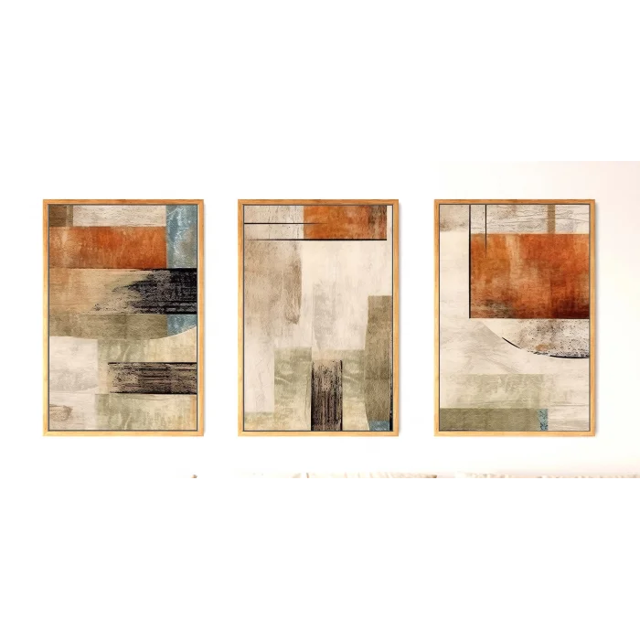 3 Parça Çerçeveli Dekoratif Soyut Ahşap Tablo seti, Ev Dekoru, Soyut Tablo