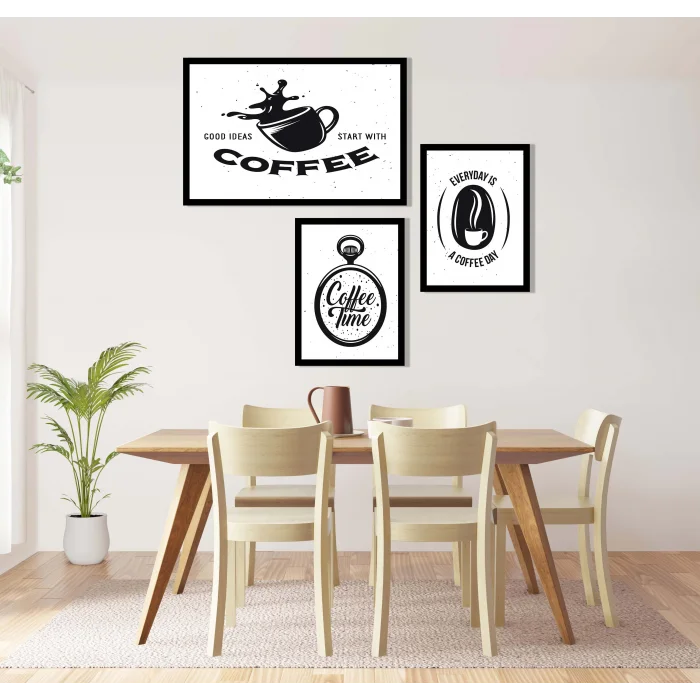 3 Parça Çerçeveli Kahve, Çay, Mutfak Köşesi Ahşap Tablo Seti, Ev Dekoru