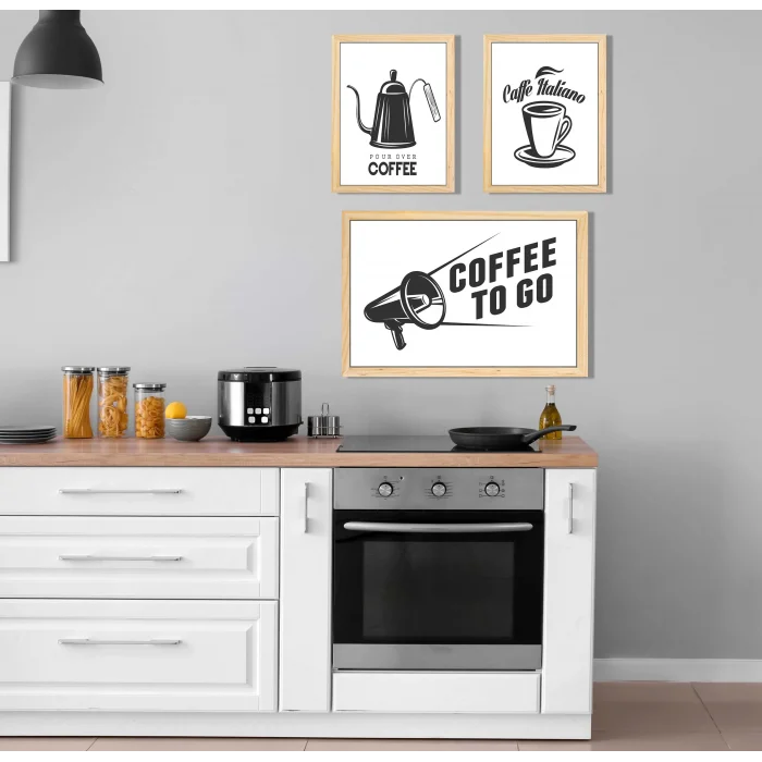 3 Parça Çerçeveli Kahve, Çay, Mutfak Köşesi Ahşap Tablo Seti, Ev Dekoru