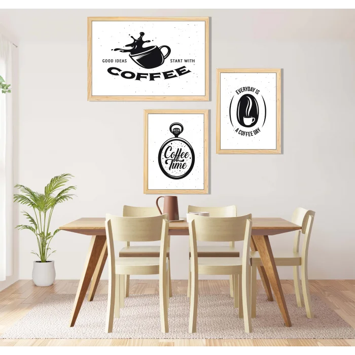 3 Parça Çerçeveli Kahve, Çay, Mutfak Köşesi Ahşap Tablo Seti, Ev Dekoru