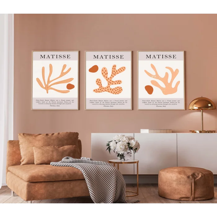 3 Parça Çerçeveli Matisse Ahşap Tablo Seti, Soyut Tablo, Ev Dekoru