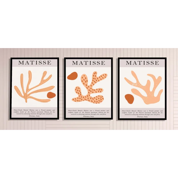 3 Parça Çerçeveli Matisse Ahşap Tablo Seti, Soyut Tablo, Ev Dekoru