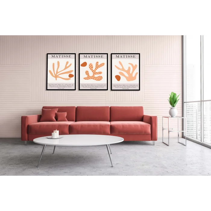 3 Parça Çerçeveli Matisse Ahşap Tablo Seti, Soyut Tablo, Ev Dekoru