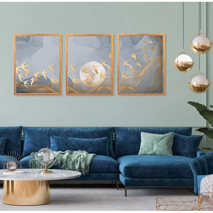 3 Parça Çerçeveli Soyut Ahşap Tablo Seti, Ev Dekoru