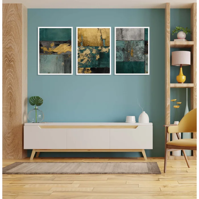 3 Parça Çerçeveli Soyut Ahşap Tablo Seti, Ev Dekoru, Çerçeveli Tablo