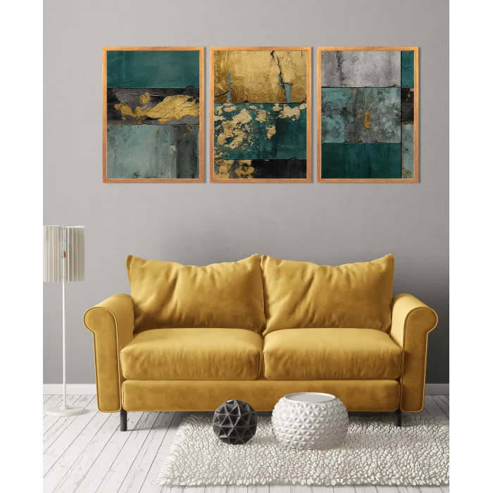 3 Parça Çerçeveli Soyut Ahşap Tablo Seti, Ev Dekoru, Çerçeveli Tablo
