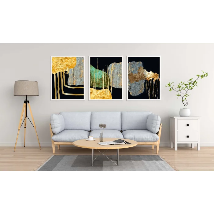 3 Parça Çerçeveli Soyut Ahşap Tablo Seti, Ev Dekoru, Çerçeveli Tablo, Soyut Tablo