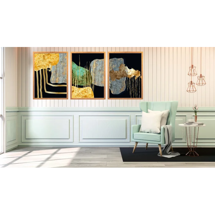 3 Parça Çerçeveli Soyut Ahşap Tablo Seti, Ev Dekoru, Çerçeveli Tablo, Soyut Tablo