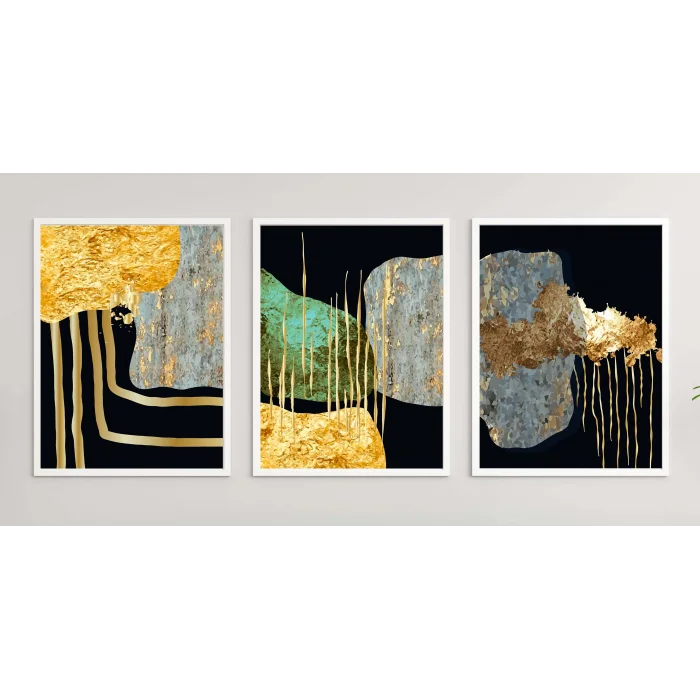 3 Parça Çerçeveli Soyut Ahşap Tablo Seti, Ev Dekoru, Çerçeveli Tablo, Soyut Tablo