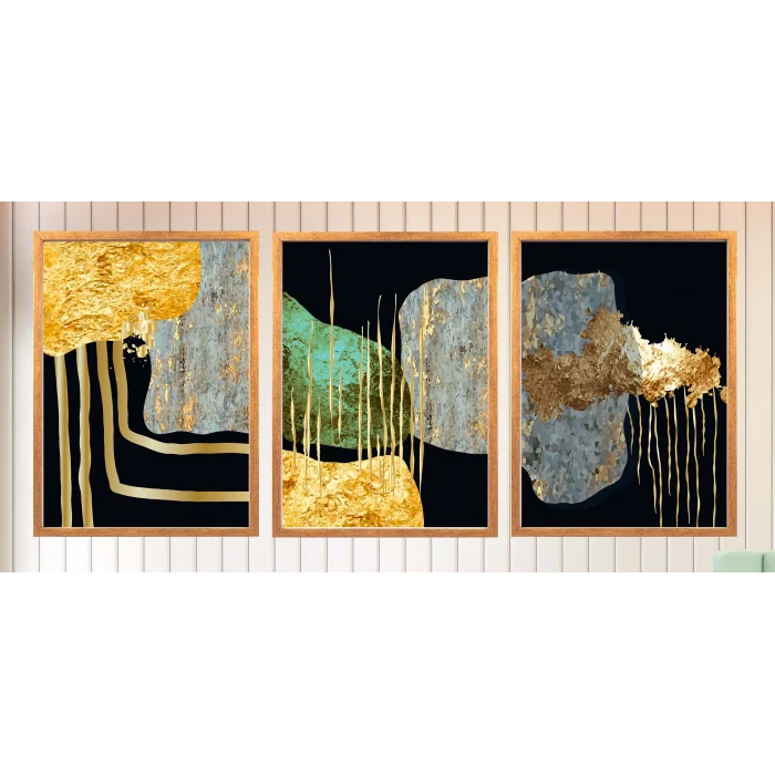 3 Parça Çerçeveli Soyut Ahşap Tablo Seti, Ev Dekoru, Çerçeveli Tablo, Soyut Tablo