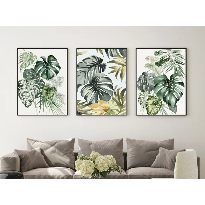 3 Parça Dekoratif Çiçekler Çerçeveli Ahşap Tablo seti, Ev Dekoru