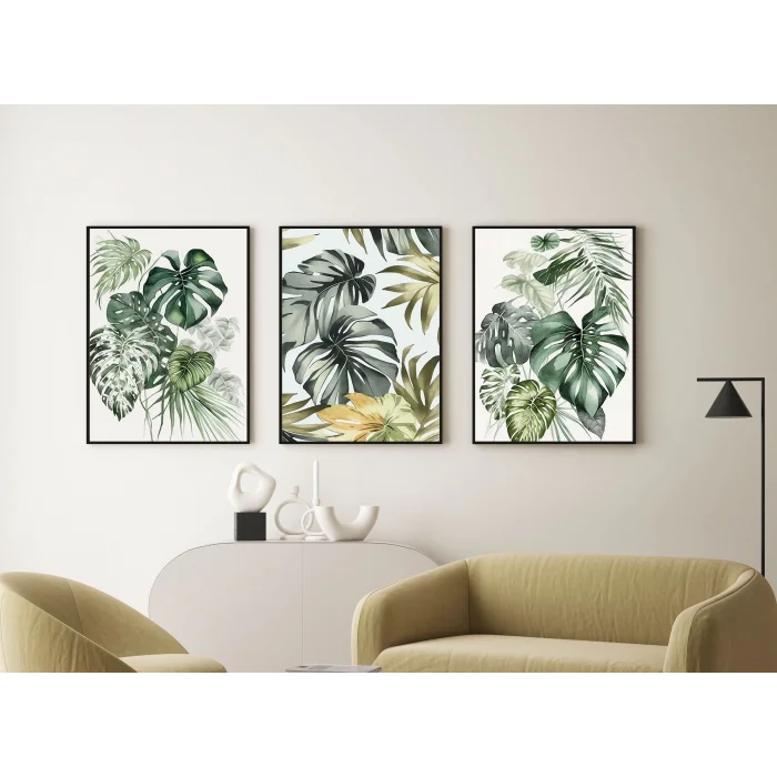 3 Parça Dekoratif Çiçekler Çerçeveli Ahşap Tablo seti, Ev Dekoru