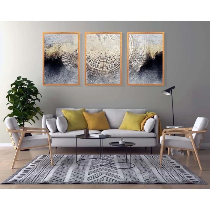 3 Parça Dekoratif Kök Desen Çerçeveli Tablo Life , Ev Dekoru , Soyut Tablo , Ahşap Tablo