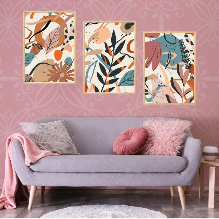 3 Parça Renkli Bohem Çerçeveli Ahşap Tablo seti, Ev Dekoru, Bohem