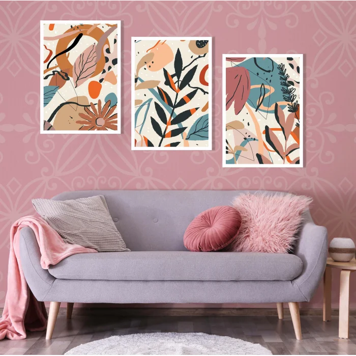 3 Parça Renkli Bohem Çerçeveli Ahşap Tablo seti, Ev Dekoru, Bohem