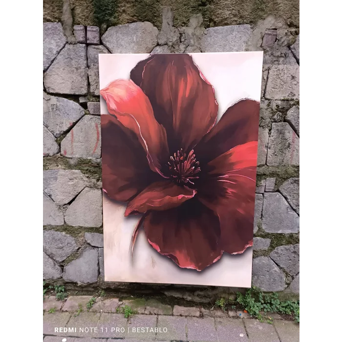 Bestablo Bordo Çiçek Desenli Kanvas Tablo | Modern Salon ve Oturma Odası Duvar Dekoru