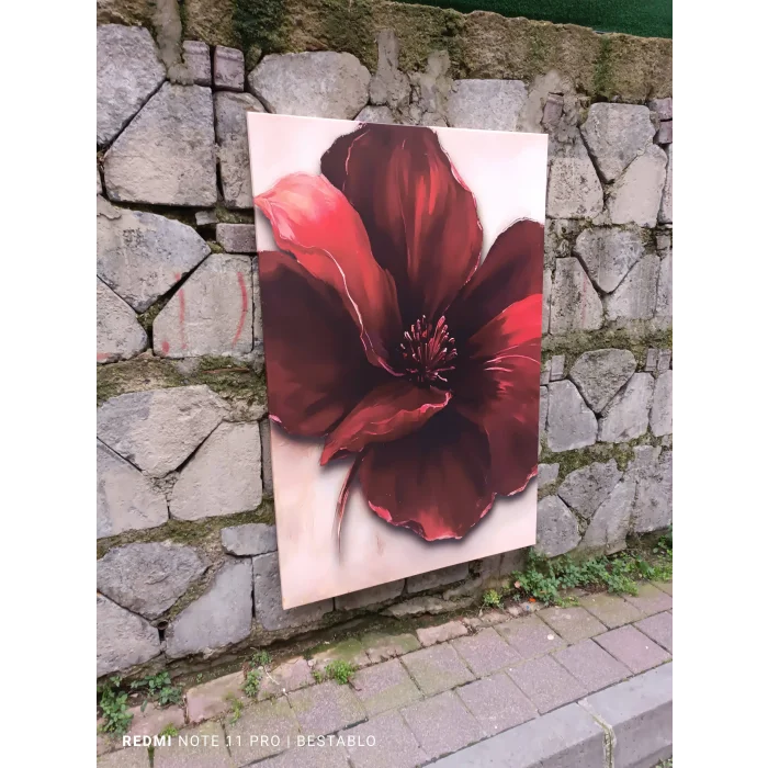 Bestablo Bordo Çiçek Desenli Kanvas Tablo | Modern Salon ve Oturma Odası Duvar Dekoru