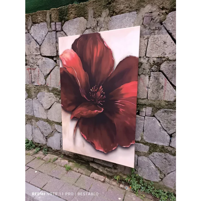 Bestablo Bordo Çiçek Desenli Kanvas Tablo | Modern Salon ve Oturma Odası Duvar Dekoru