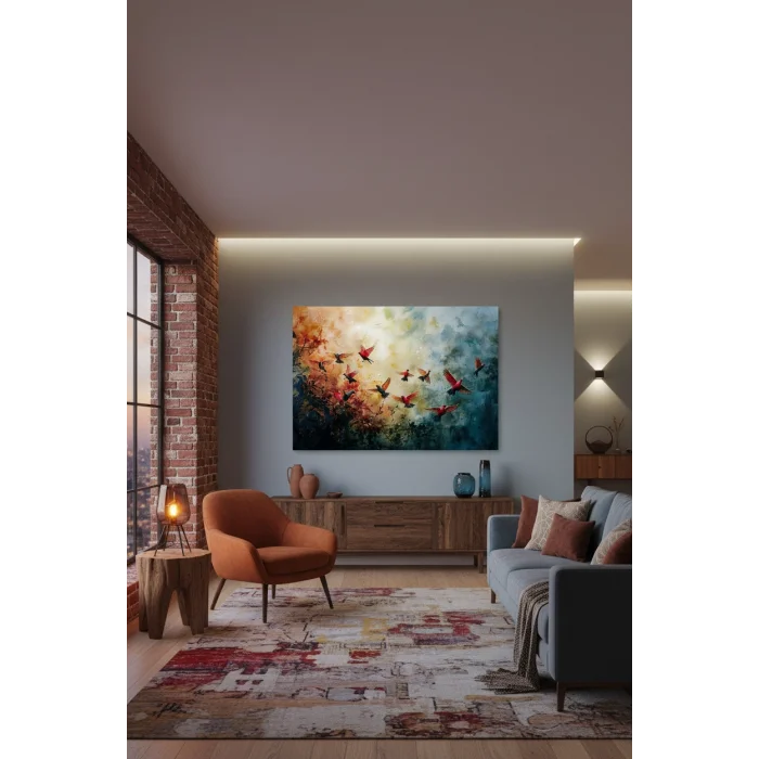 BESTABLO Modern Soyut Kuşlar Kanvas Tablo – Renkli Sanatsal Duvar Tablosu – Büyük Boy Dekoratif Salon Tablosu