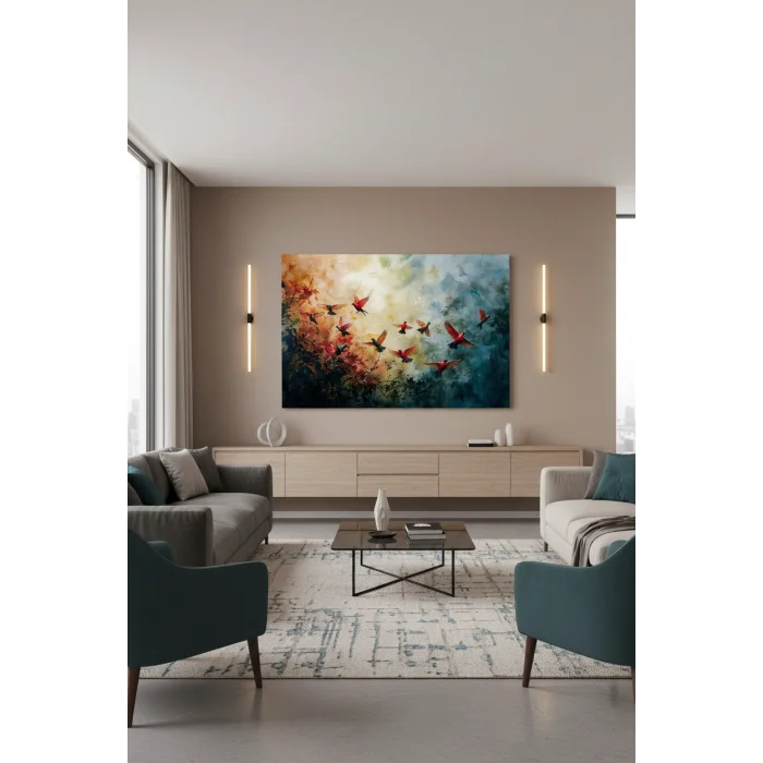 BESTABLO Modern Soyut Kuşlar Kanvas Tablo – Renkli Sanatsal Duvar Tablosu – Büyük Boy Dekoratif Salon Tablosu
