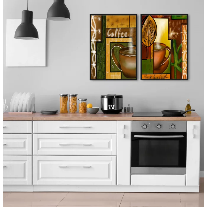 Bestablo 2 Parça Coffee Çerçeveli Ahşap Tablo Seti, Mutfak Dekoru Bestablo