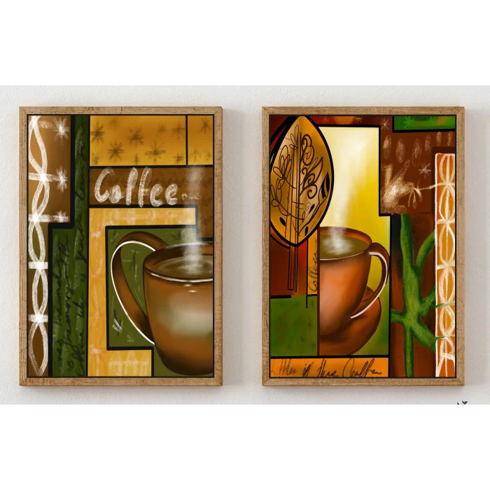 Bestablo 2 Parça Coffee Çerçeveli Ahşap Tablo Seti, Mutfak Dekoru Bestablo