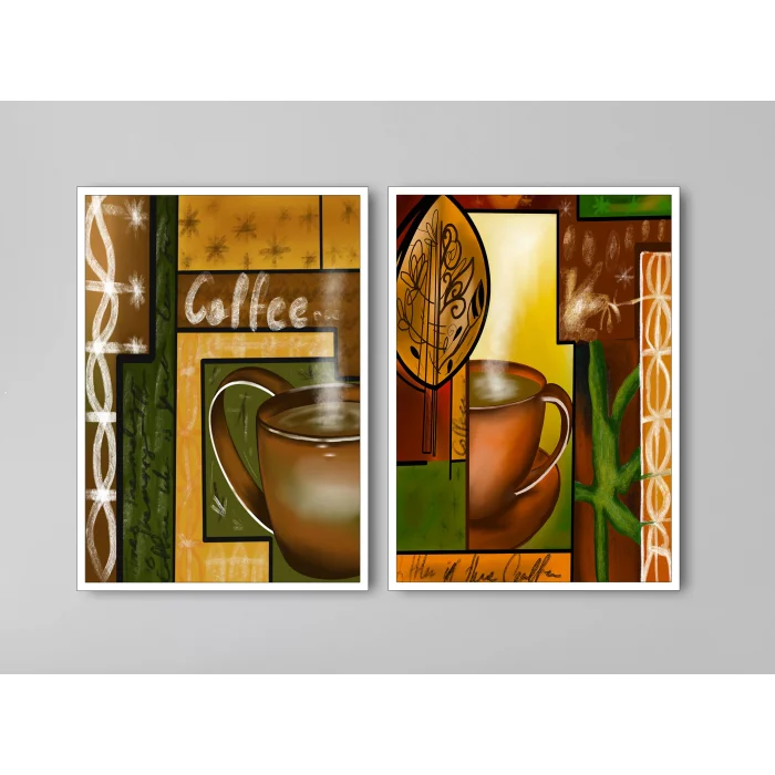 Bestablo 2 Parça Coffee Çerçeveli Ahşap Tablo Seti, Mutfak Dekoru Bestablo