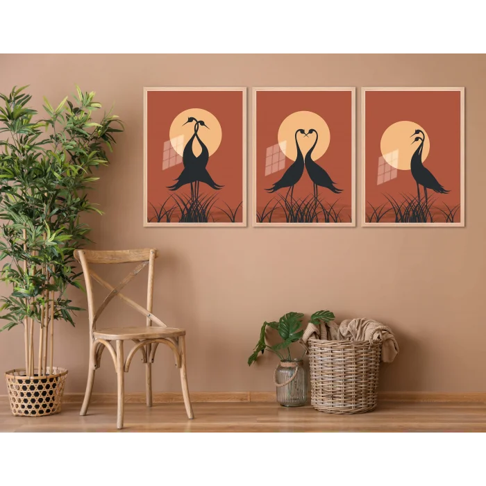 Bestablo 3 Parça Çerçeveli Aşık Kuşlar Ahşap Tablo Seti Bestablo