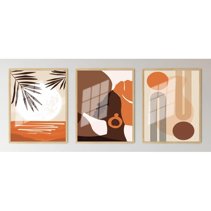 Bestablo 3 Parça Çerçeveli Bohem Ahşap Tablo Seti Bestablo