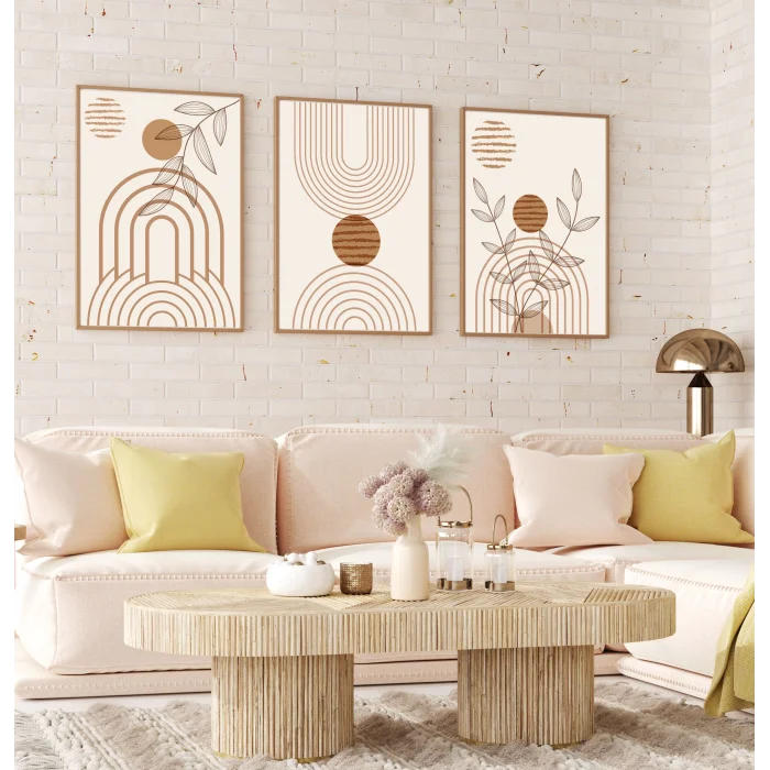 Bestablo 3 Parça Çerçeveli Brown Boho Ahşap Tablo Seti Bestablo