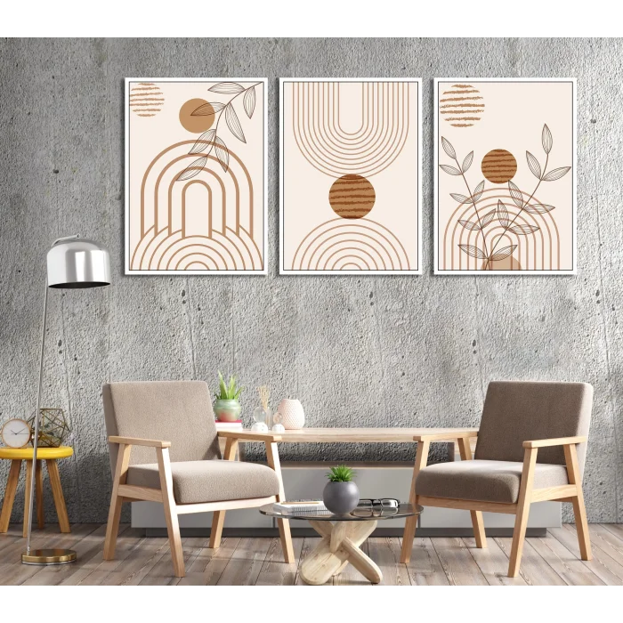 Bestablo 3 Parça Çerçeveli Brown Boho Ahşap Tablo Seti Bestablo